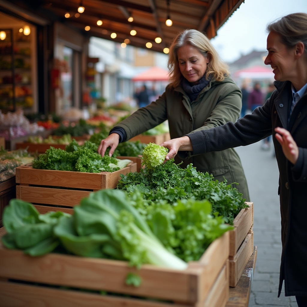 Wooden crates filled with freshly harvested leafy greens ready for a local market stall in Poland